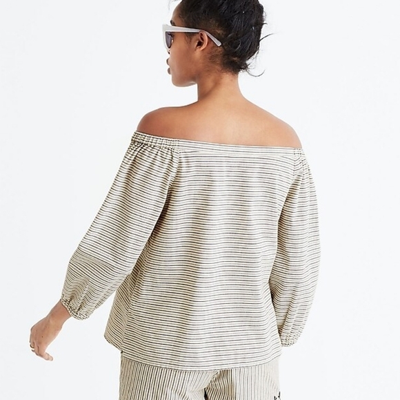Madewell Jardin Off-the-Shoulder Top in Indigo Stripe - Picture 3 of 10